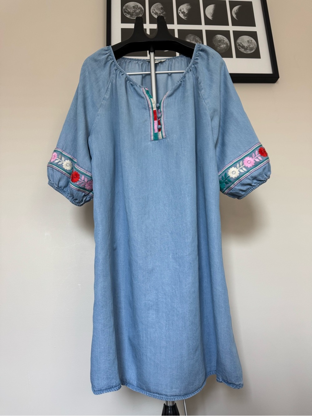 Light Blue WomensEmbroidered Denim Dress